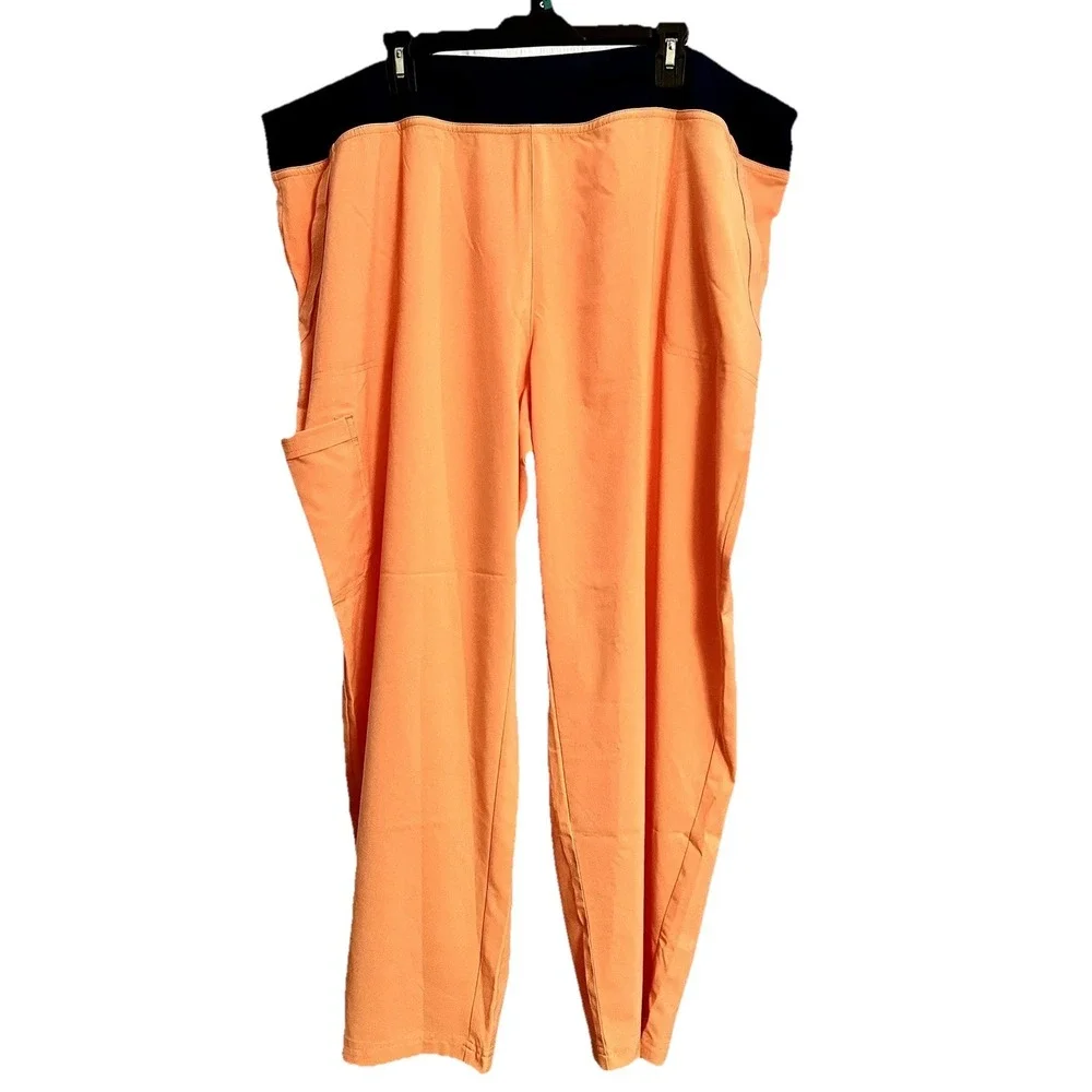 Women's Easy‎ Stretch Yoga 5 pocket scrub pants 3x petite coral/navy